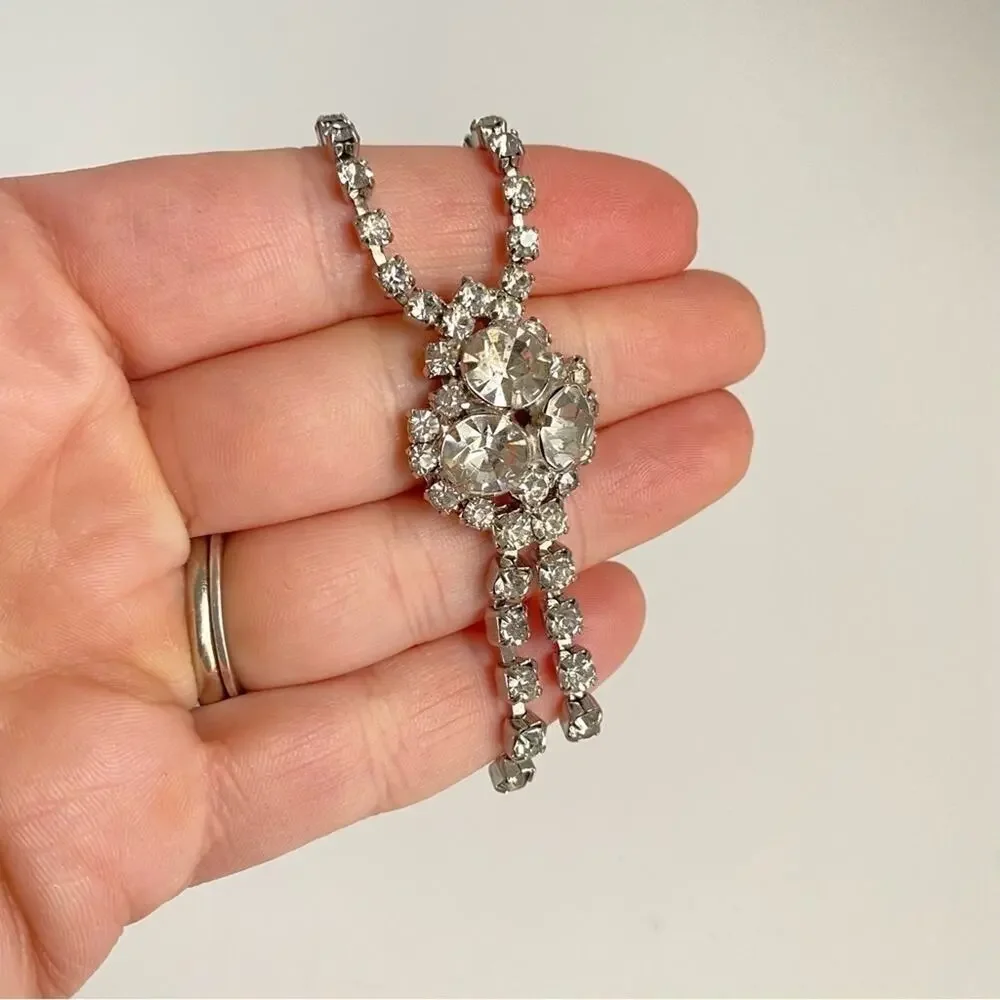 Vintage Rhinestone Necklace Dangle Retro Formal Prom Choker Clear Faux‎ Diamonds